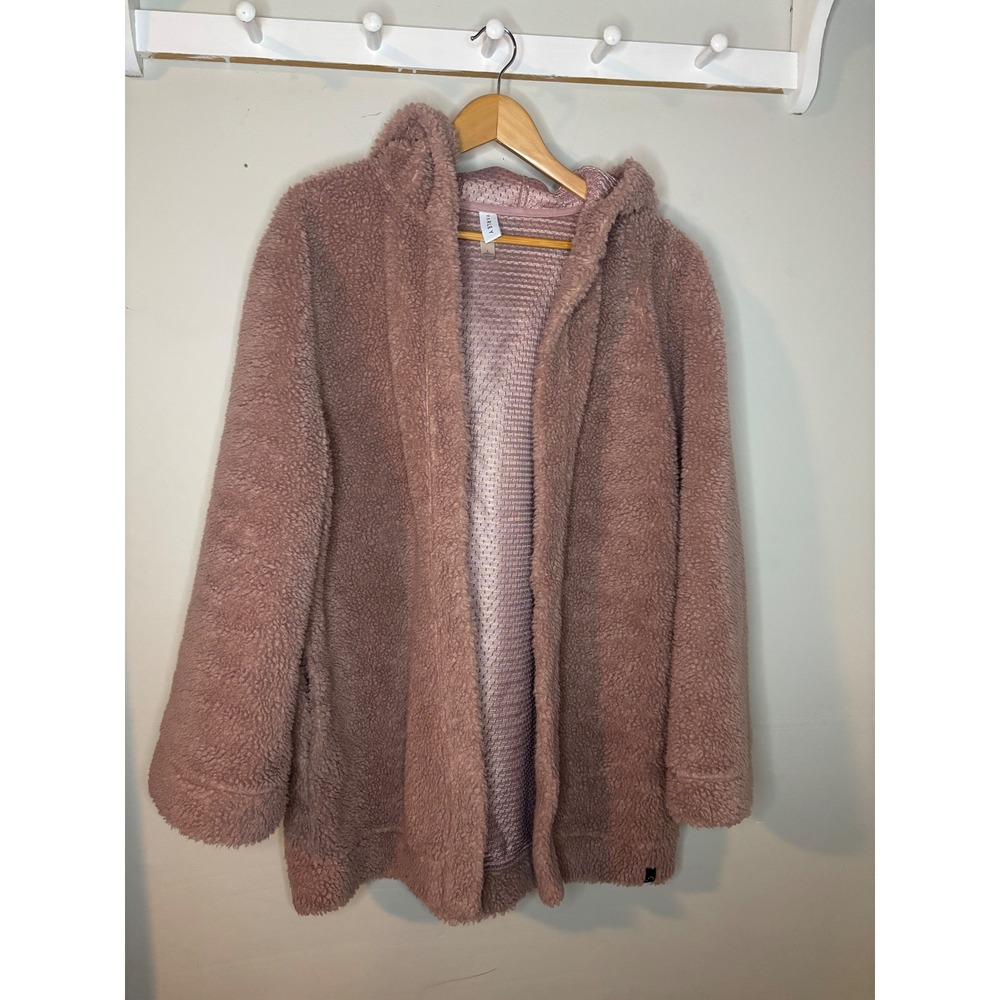 Varley Sherpa Hooded Cardigan Dusty Rose Cozy Fleece Jacket Large‎